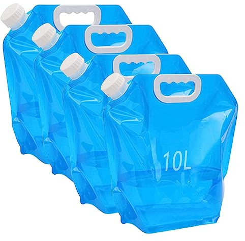 KALUROIL 4 PCS Bidón de Agua Plegable - 10L para Deportes, Senderismo, Picnic y Más - Contenedor de Agua Azul de Alta Calidad