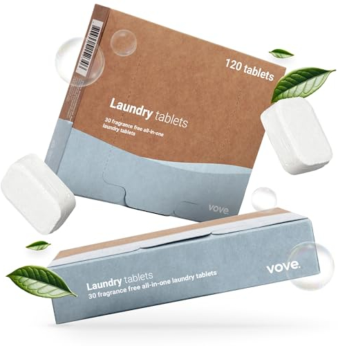Vove | Eco-Friendly Laundry Detergent Tablets | 120 Tabs | Washing Liquid, Laundry Pods, Washing Powder | Biodegradable Stain Fighter | Vegan & Cruelty-Free | Fragrance free |