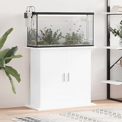 KRHINO Aquarium Unterschrank, Aquarien Schrank Aquariumständer Hochglanz-Weiß 81x36x73 cm Holzwerkstoff 4 Fächer mit Türen praktischen Stauraum Aquarium Tisch Aquarien Schrank für sicheren Stand
