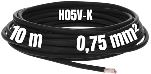 Kalitec 10 metri H05V-K 0,75 mm², cavo di cablaggio nero, cavo di collegamento I cavo singolo in PVC, cavo da 0,75 mm2, cavo a filo singolo, ignifugo