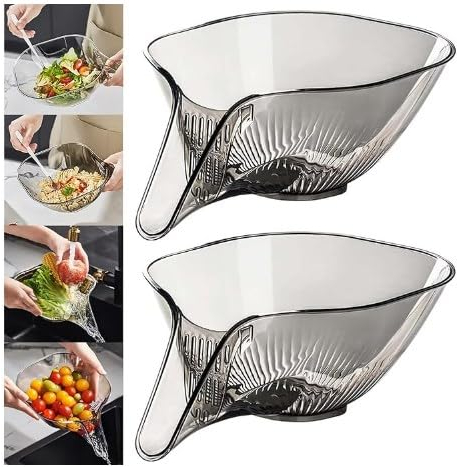 Pack of 2 Multifunctional Draining Basket, Funnel Drainage Basket Funnel, Drain Basin and Basket for Food, Vegetables, Cleaning, Washing