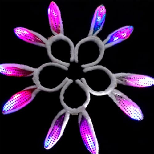 XineYuor LED Hasenohren Haarreif,5PCS Hasen Haarreif Leuchtendes Stirnband,Osterhasen Ohren Haarbänder Häschen Stirnband Party Erwachsene Kinder Leucht Kopfstück Hairband Rabbit Bunny Ears (B)