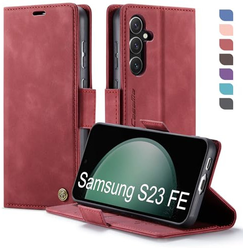 XYGLOW Coque pour Samsung Galaxy S23 FE Etui Housse【RFID Blocage】 Premium en Cuir PU Pochette de Portefeuille Fermeture Magnetique Flip Case Rabat Clapet pour Samsung S23 FE 5G Étui 6,4 Pouces,Rouge