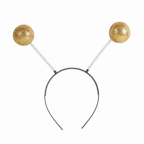 Haarband Alien Haarreif Kopfschmuck Fascinator Stirnbänder mit 2 runden schwingenden Kugeln Glitzer Disco Bälle Accessoire zu Karneval Haarschmuck für Damen & Herren