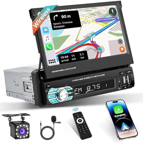 Inefala 1 DIN Autoradio Bluetooth con 7 Pulgadas Pantalla Táctil Wireless Carplay & Android Auto & Mirror Link, Radio de Coche con FM Radio USB SWC Mando a Distancia+Mic+Cámara Trasera