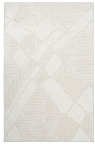 Tesso Living Weicher Hochflor Teppich im Vintage-Look – 200 x 290 cm – Weiß Shaggy-Design mit Berbermuster – Boho & Scandi Stil – ideal für Wohnzimmer & Schlafzimmer
