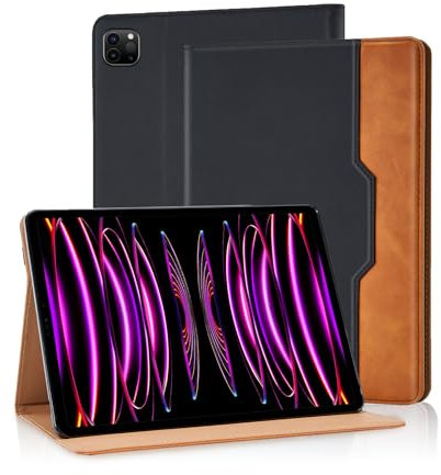 Vkooer Custodia per iPad Pro 11 pollici 2022/2021/2020/2018 Cover Protettiva Pelle PU con Auto Svegliati/Sonno e Supporto Funzione Apple iPad Air 6 Flip Tasca Case, Nero