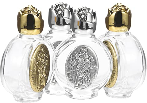FOMIYES Lot De 4 Bouteilles Deau Bénite Décoratives Rechargeables en Verre Bouteilles Catholiques Portables pour Décorations De Baptême Or Et