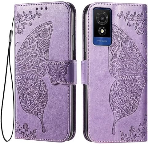EASSGU Leather Case for TCL 501 (6 Inches) Flip Folio Magnetic Leather Phone Cover with 3 Card Slots 1 Wallet, Phone Case - Light Purple