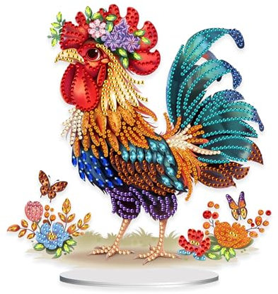 Eiflow Diamant-Malkasten - Hahn, 19,3 x 19,6 cm, DIY-Tisch-Diamant-Malset, Acryl-Diamant-Malkasten, Brett-Set, Erwachsene