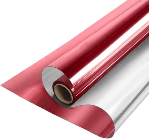 ZESLIV Fensterfolie Spiegelfolie Wärmereflektion Selbstklebend Sonnenschutzfolie Wärmegrad Innen & Auße Kontrolle Anti-UV Privatsphäre Fenstertönung Glatt Fensteraufkleber 60cm*200cm Rot