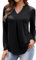 Aottori Black Long Sleeve Tops Women Casual Loose V Neck T-Shirts Ladies Cotton Pleated Base Layer Underwear Plain Basic Pullover Black XL