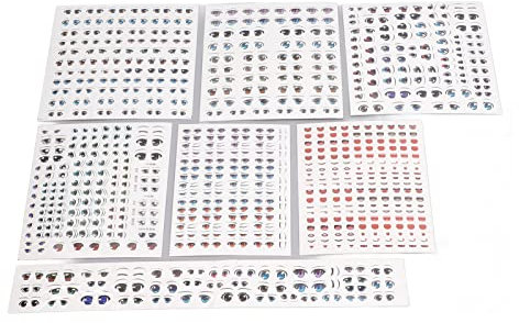 Yuecoom 7 fogli adesivi per occhi, accessori per bambole Paster per occhi, decalcomanie in argilla per il viso, accessori per artigianato in argilla