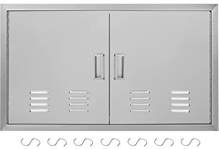 ZDHFFFUK BBQ Double Access Door 31W x 24H Inch, BBQ Door Stainless Steel Wall Construction Vertical, Outdoor Kitchen Door for BBQ Island, Grilling Station, Outside Cabinet (36W×21H Inch)