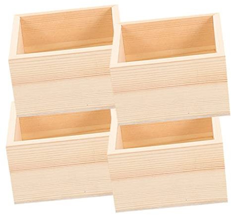 Parliky 4pezzi Legno Quadrate Da Organizer Da Scrivania Senza Coperchio Per Gioielli e Oggetti Contenitori Rustici Per Uso Casa e Ufficio Cassette in Legno Decorativo Per Centro Tavola