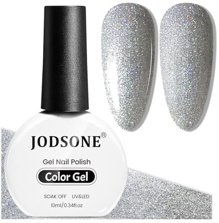 JODSONE 10 ml glänzender silberner Gel-Nagellack, silberner Gel-Lack, Glitzer, Hochglanz, einweichbar, UV-Nägel, für Nagelstudio, DIY zu Hause