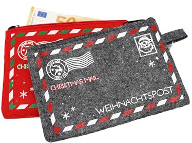 KAMACA 2er Set Geldgeschenkverpackung mit Sprüchen für Geldgeschenke kleine Geschenke Geschenkverpackung Geld Gutschein Geburtstag (2er Set Filz Weihnachtspost)
