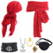 Ginkago Mittelalter Piratenkostüm Zubehör Set Damen Herren Piraten Verkleidung Accessories Kopftuch Augenklappe Ohrringe Halskette Armband Hüfte Tuch für Halloween Cosplay Party (Rot-7PCS)