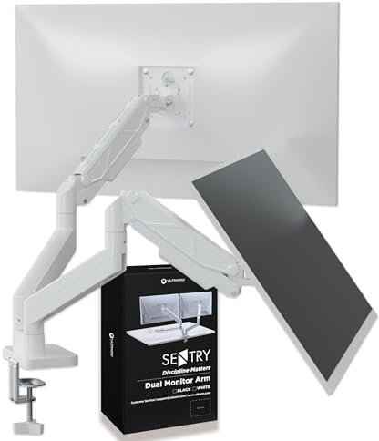 ULTRARM Dual Monitor Arm Desk Mount Gas Spring VESA Stand for 13 to 32 Computer screens C-Clamp & Grommet Table Mount Height Adjustable Arm up to 22lbs VESA Fits 75/100mm Sentry White MA10EW-D