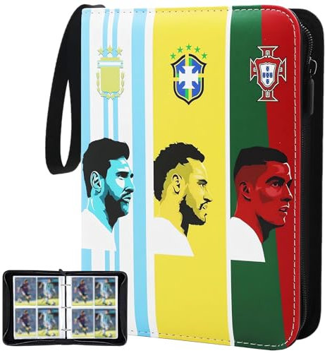 Fussball Sammelkarten Album mit 4 Taschen 50 Hüllen, Fußball Karten Sammelalbum für 400 Karten, Reißverschluss Tragegriff, Sammelmappe Sammelheft, Fussball Karten Sammelalbum, Wasserdichter Oberfläche