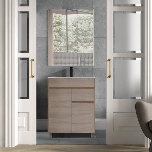 EL BAÑO MODERNO Juego Muebles de Baño con Lavabo - Mueble Baño con Lavabo - Lavabo con Mueble Compacto Preinstalado de Fábrica - Mueble Lavabo de Porcelana - Muebles de Baño con Lavabo