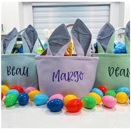 Personalisierter Osterkorb mit Namen, Osterhasenkorb, Ostergeschenk für Kinder, niedlicher Osterkorb, bestickter Osterkorb (Name bestickt)