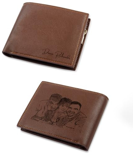 Portefeuille en Cuir Personnalisé Homme avec Initiales Photo Nom Cadeau de Fête des Pères pour Papa Grand-père Porte-Cartes RFID Cadeau Personnalisé pour Noël Anniversaire Saint-Valentin (Style 5)
