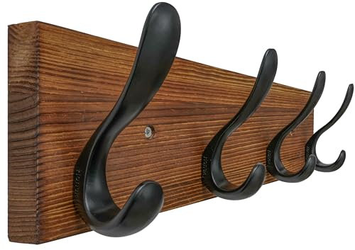 HONSKY Coat Rack Wall Mounted,Wooden Coat Rack with 4 Double Hooks,Wall Coat Rack,Coat Hanger Wall Mounted,Wooden Coat Rack,Brown/Black