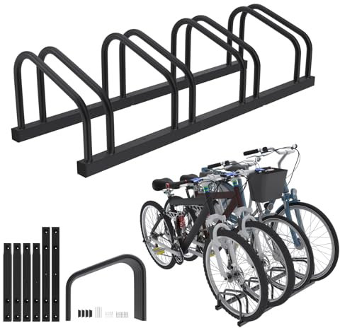 Froadp Fahrradständer Boden für 4 Fahrräder,Mehrfachständer für 30-65mm Reifenbreite, Galvanisierter Stahl Fahrradhalter, Boden und Wandmontage,Schwarz