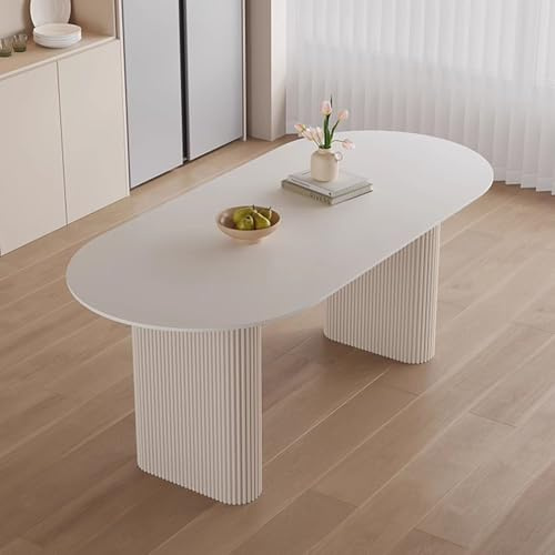 Table de salle à manger ovale moderne - Grande table de cuisine blanche de 120 cm pour 4 à 6 personnes - Table console polyvalente pour cuisine, salon, bureau - Design élégant et fonctionnel