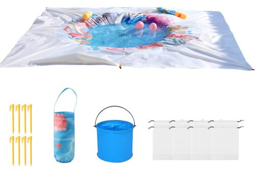 JIEBWCHA Piscina de playa para niños, piscina plegable 2 x 2 metros – Manta de playa impermeable y antiarena 2 en 1, juego acuático portátil para niños