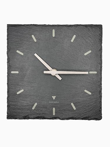matoxplus Wanduhr aus Echtem Schiefer – Lautlos & Quadratisch – Naturstein Uhr 20x20 cm für Wohnzimmer & Büro (Schiefer Dunkelgrau – Hellgraue Zeiger)