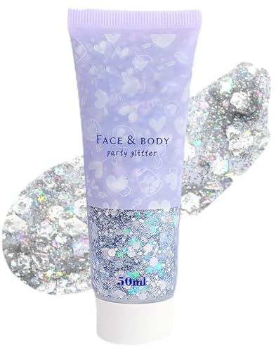 OIXYA Body Glitter,Mermaid Sequins Chunky Glitter Liquid Gel kit,Glitzer Haare,Long-Lasting Glitter Powder For Festival Masquerade Birthday Makeup#Sliver