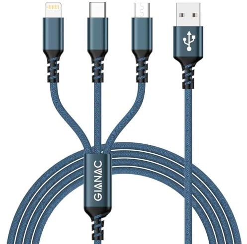 GIANAC Multi Cable de Carga [2M] 3 en 1 Multi USB Cargador Cable USB Nylon | Cable USB con Micro USB Tipo C Lightning interfaz de Carga Rápida para Samsung Galaxy,Huawei,Honor,iPhone,Kindle,MacBook,LG