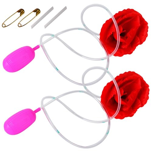Xweptuy Spritzende Blume, rote Rose, 2 Sets, Aprilscherz, Streiche, Clown-Blume, die Wasser spritzt, Trick-Spielzeug, realistischer Rosen-Witz für Party