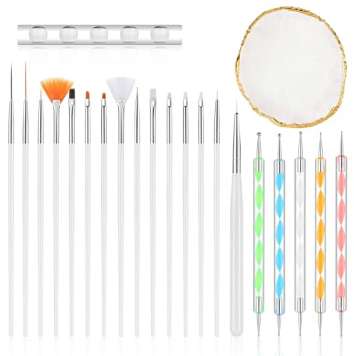 22 Pcs Nail Art Brushes Set - Acrylic Silicone Dotting Pen Tools, Resin Nail Art Palette - Nails Design Tools for DIY Home Salon, Display Board