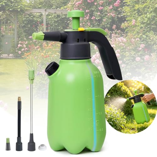 Pulverizador Agua 2 litros Manual Pulverizador a Presión con Gatillo Bloqueable Sulfatadora Manual para Jardín, Plantas, Limpieza Hogar Interior/Exterior, Boquilla Ajustable y Válvula de Seguridad