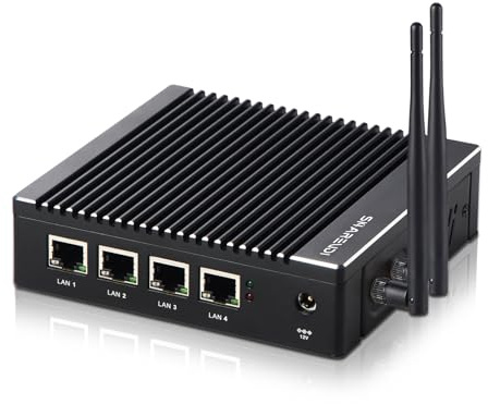 Sharevdi Micro firewall device Intel J3710 quad-core fanless mini PC with 4 ports, Intel 2.5 GbE i226 Gigabit network card AES-NI, USB 3.0/HDMI/VGA, 8 GB DDR3, 128 GB SSD (WiFi)