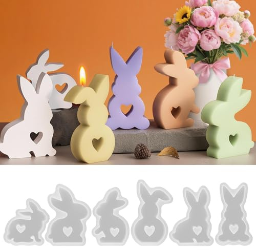 6 Stück Silikonformen Gießformen Ostern Hase | 3D Osterhasen Kaninchen Silikonform Niedlich Hase Kerzenformen zum Gießen für Handwerk, Kerzen, Ostern Dekoration