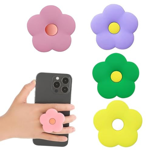 XENQITO 4 Stück Handy Griffhalter Einziehbarer Liebe Blumen Griff mit Kompatibel Mobiltelefon Ausziehbarer Sockel Stand Handy Griff Ausziehbarer Knopf Festhalten Fingerhalterung für Smartphones