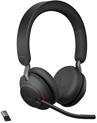 Jabra Evolve2 65 Bluetooth Wireless Headset with Mic for Calls and Music, Dual-Ear Headphones with USB-A Adapter and Charging Stand, Up to 37 Hours Battery, Works with Online Meeting Apps, Black