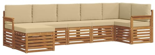 vidaXL Sofagarnituren 7 pcs Natur und Beige Massivholz Akazie, Moderner Garten-Sofa, Robustes Lounge-Set, stylische Möbel für gemütliches Terrassen-Sitzen