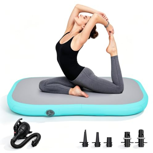Turnmatte Aufblasbar 100× 60× 10 cm – Air Track Mit Pumpe Für Gymnastik | Geruchsfreies PVC Airblock, Doppelt Versiegelte Nähte, Air Matte Für Yoga, Tumbling & Outdoor - Schnell Aufblasbar