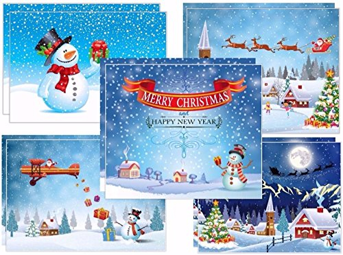 Edition Colibri 10 lustige Weihnachtskarten für Familien mit Kindern - 5 verschiedene Schneemann-Motive x 2 St., liebevoll gemalte naive Kunst