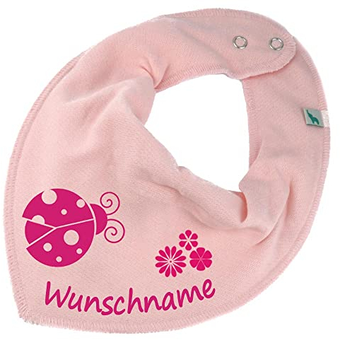HALSTUCH mit Namen oder Text personalisiert für Baby oder Kind aus Baumwolle in Einheitsgröße Marienkäfer rosa