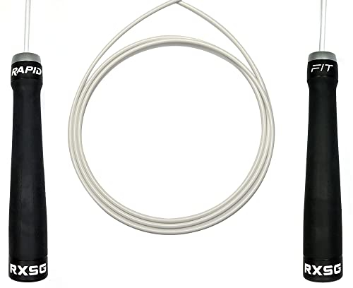 RX Smart Gear RapidFit Springseil | verstellbares Springseil mit ergonomischen Doppellager-Griffen, Fitness-Springseil für Übungen, Workout, Sporttraining, Weiß