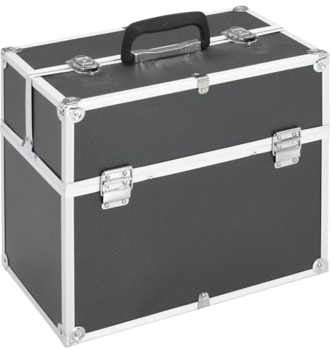 vidaXL Make-up Case Lockable with A Carrying Handle with Extendable Top and Trays Beauty Trolley Beauty Case Cosmetic Suitcase Black Aluminium