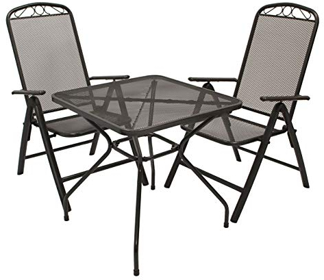 DEGAMO Gartengarnitur Classic 3-teilig, 2X Hochlehner und 1x Tisch 70x70cm quadratisch, Streckmetall anthrazit