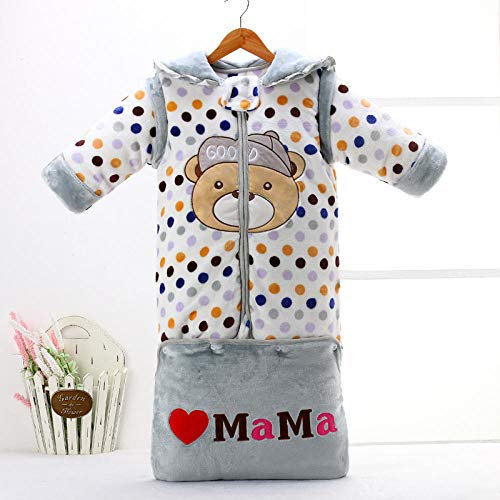 NEWELLYY Sac de Couchage pour bébés Fille Garçon Mignon,Gigoteuse en Coton rembourré avec Manches Amovibles Chaudes et Anti-Coup de Pied Gris,Sac de Couchage Bébé Coton Chaude Hiver Gigoteuses