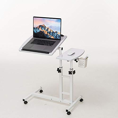Farios Verstellbarer Laptop-Schreibtisch mit Wagen, Computer-Arbeitsplatz, Nachttisch, neigbarer Tisch und Mauspad für Laptop, Homeoffice Ausstattung, weiß